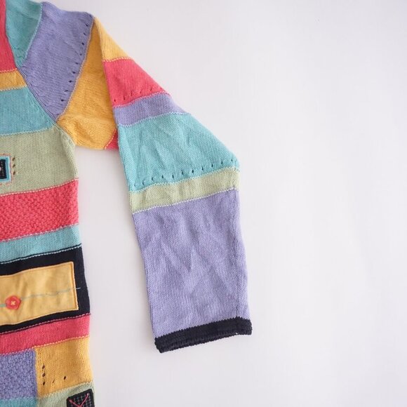 Koret Teal Pink Colorblock Cotton Blend Patchwork Button Up Cardigan Sweater M - Picture 5 of 12